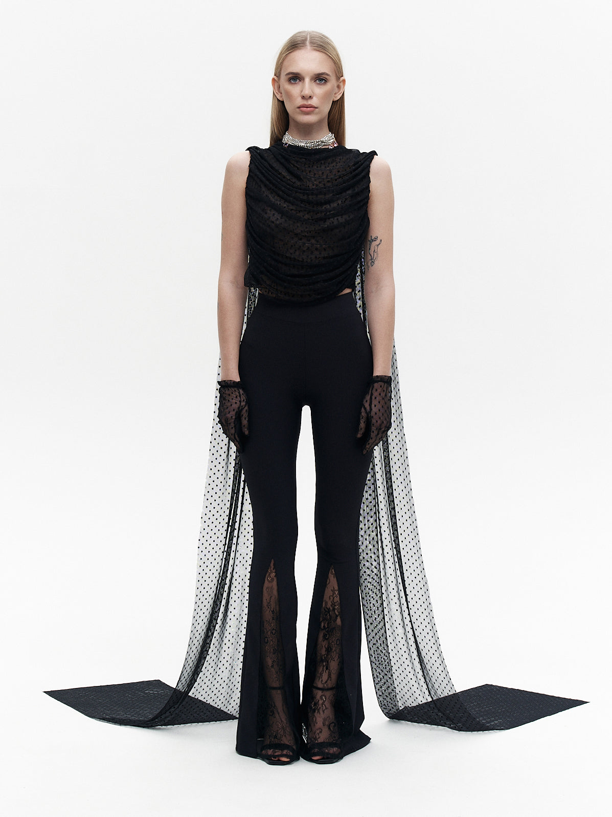 Flared trousers black with laces