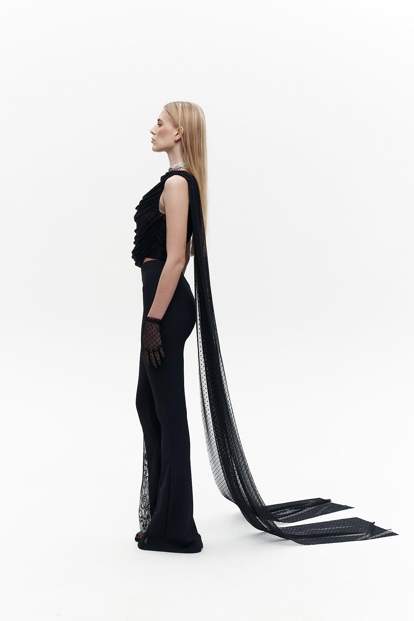 Flared trousers black with laces